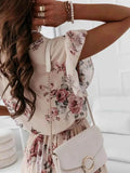 Floral Surplice Ruffled Cap Sleeve Dress.