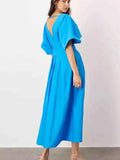 V-Neck Half Sleeve Midi Dress.