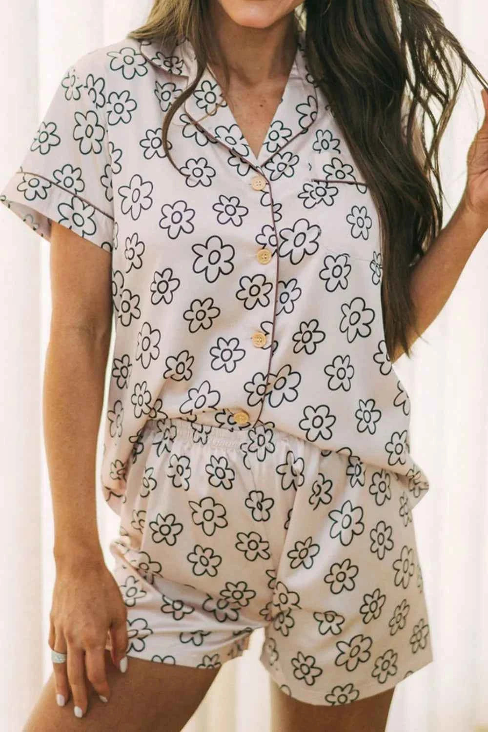Floral Print Lounge Set: Top & Shorts.