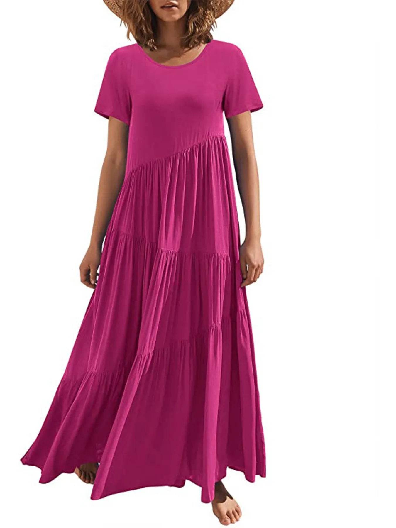 Round Neck Tiered Ruffle Maxi Dress.