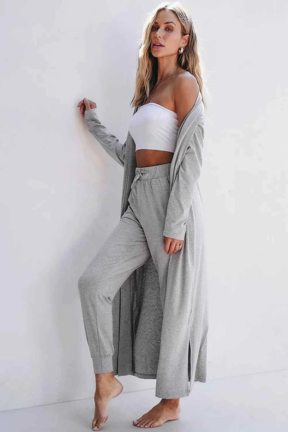 Open Front Long Sleeve Cardigan & Pants Lounge Set.