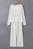 Round Neck Long Sleeve Top and Drawstring Pants Lounge Set.
