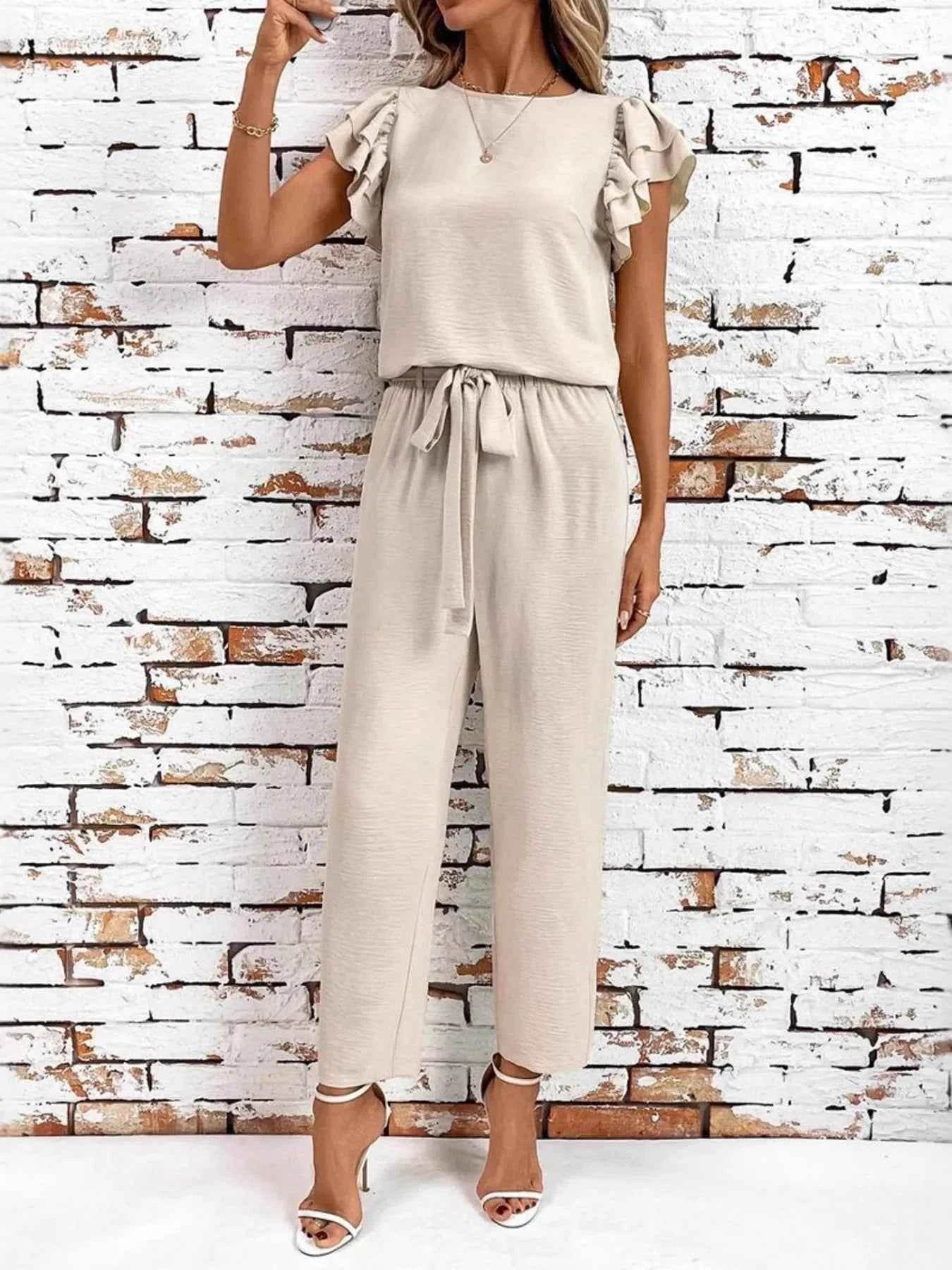 Casual Flutter Sleeve Two-Piece Set - EBYNN