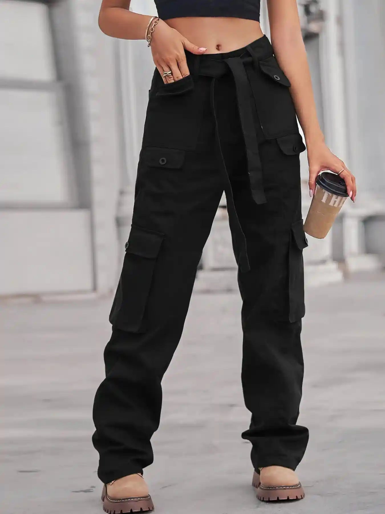 High-Waisted Multi-Pocket Cargo Jeans.