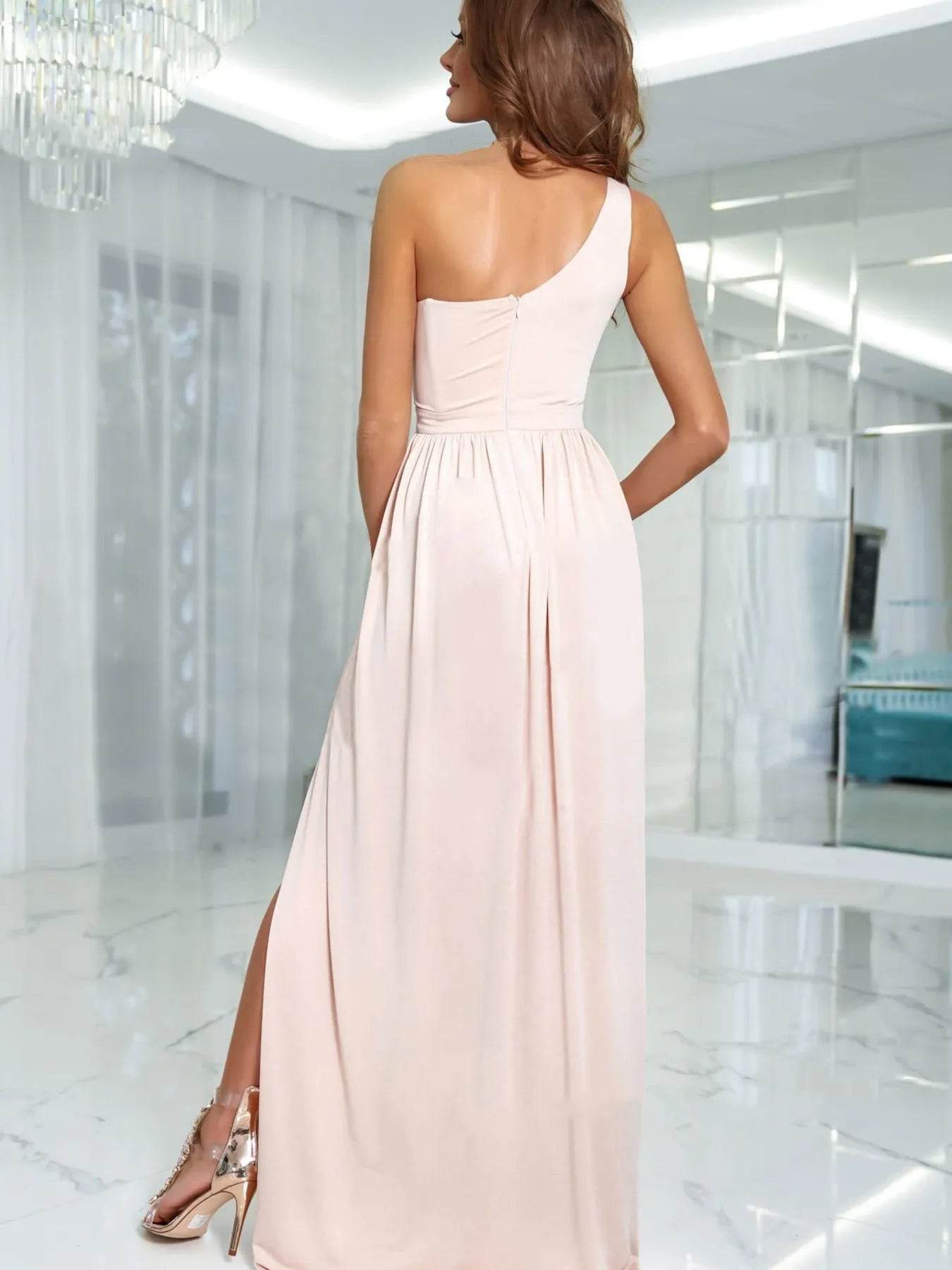 One-Shoulder High Slit Dress.