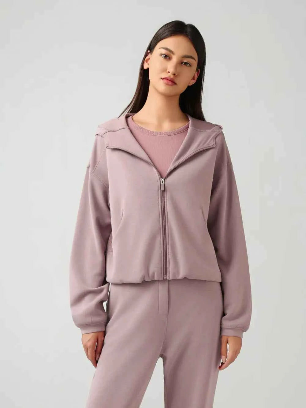 Millennia Zip Up Dropped Shoulder Active Hoodie.