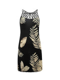 Tropical Leaf Print Halter Neck Mini Dress.
