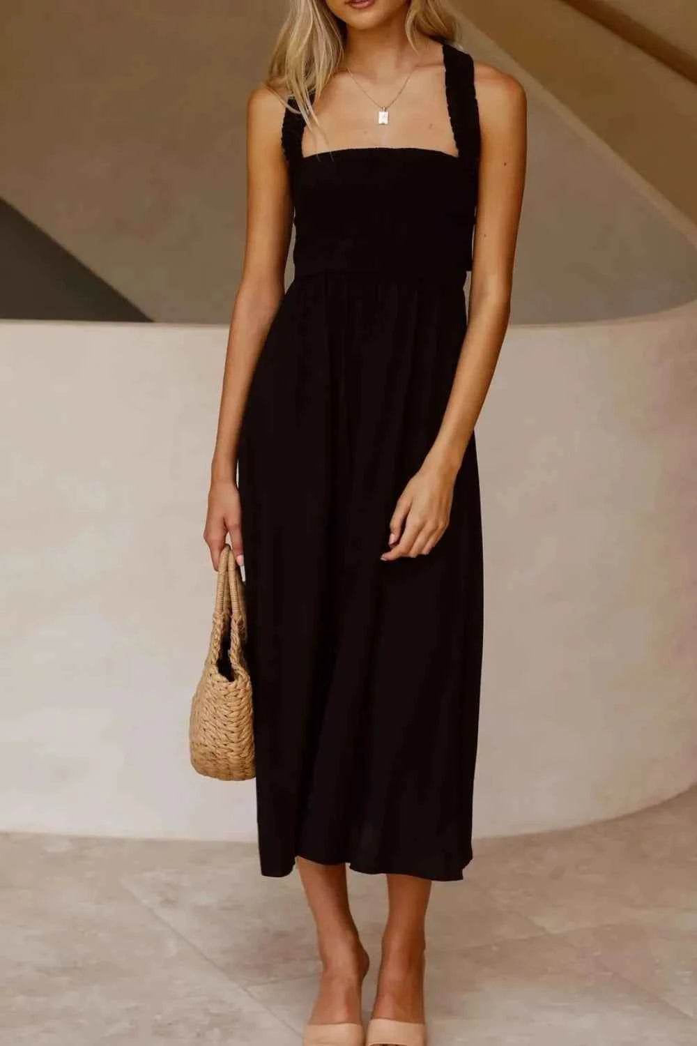 Crisscross Smocked Wide Strap Dress.