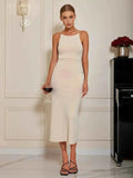 Sleek Spaghetti Straps Midi Bodycon Dress.