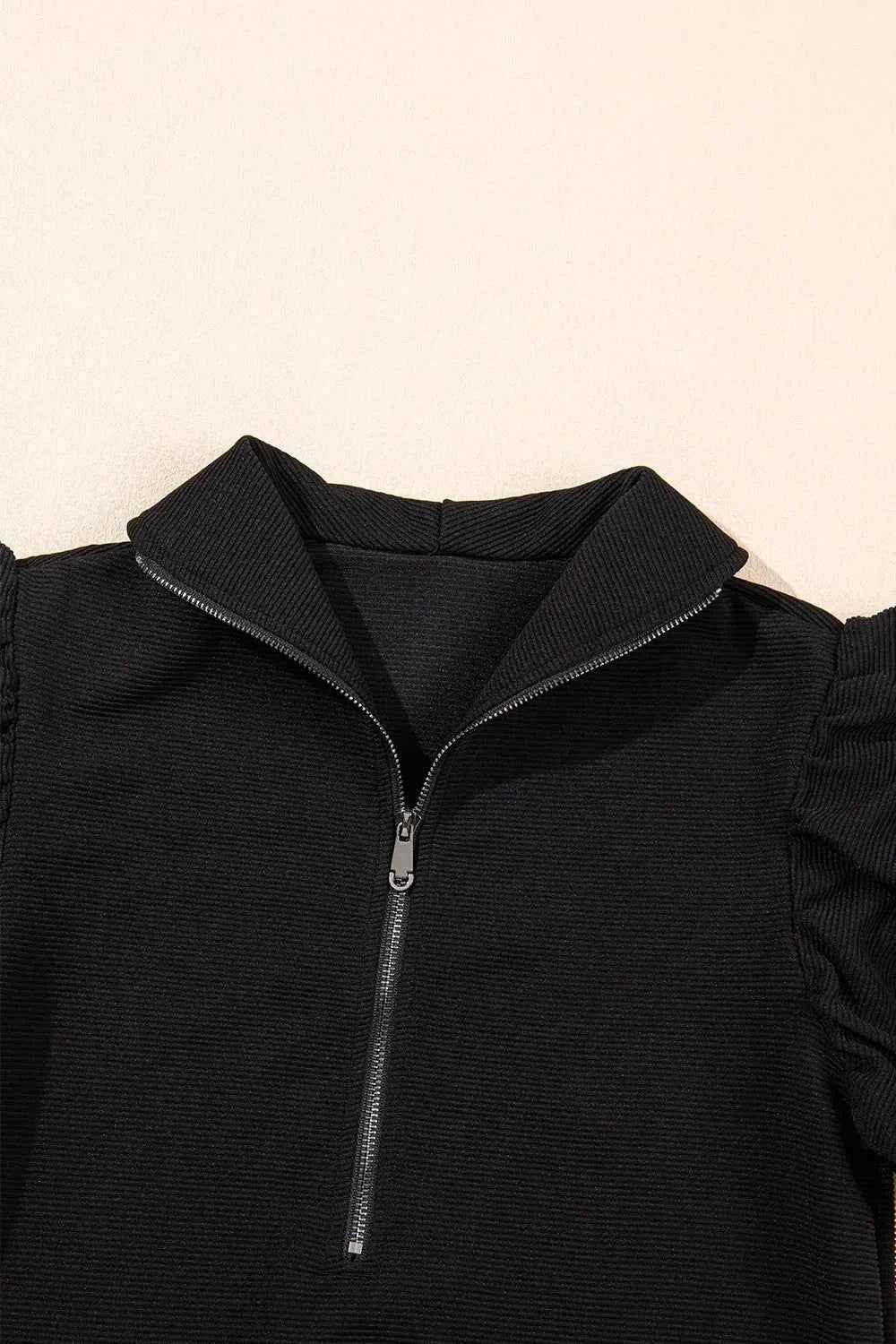 Textured Ruffled Sleeve Zipped Top & Wide Leg Pants Set - EBYNN