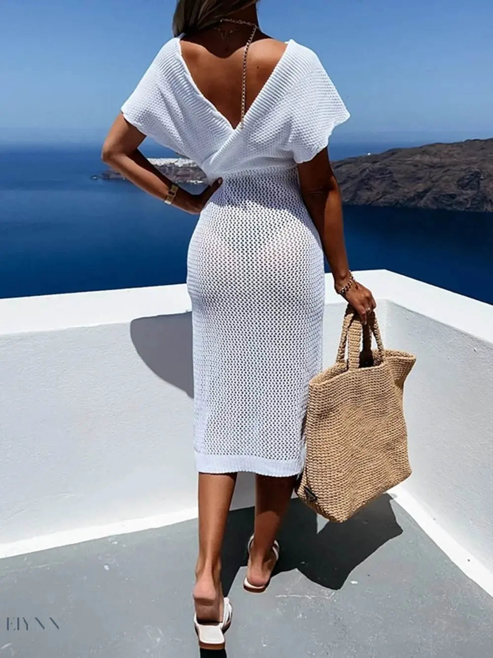 Slit Surplice Cover Up Dress with Waist Tie - EBYNN