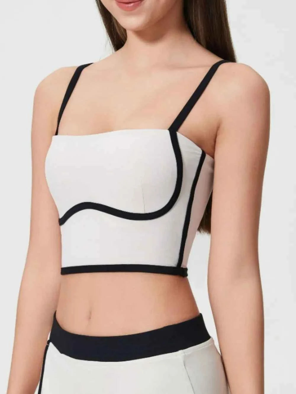 Millennia Contrast Trim Square Neck Active Cami with Detachable Pads.