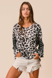 Leopard Knit Top with Twist Back and Striped Sleeves for Stylish Comfort - EBYNN