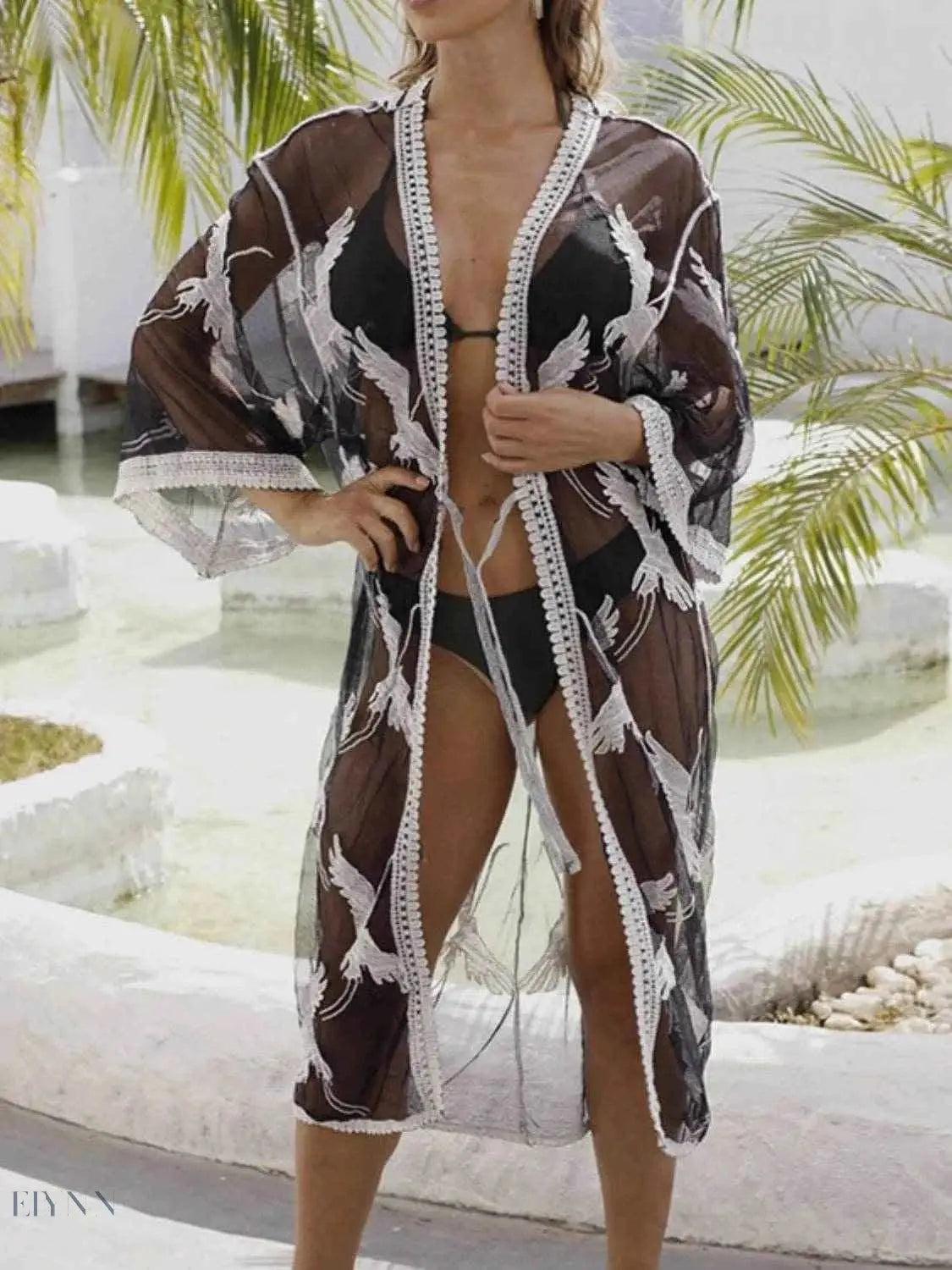 EBYNN Crochet Trim Beach Kimono - Sheer Cover Up for Stylish Summer Days - EBYNN