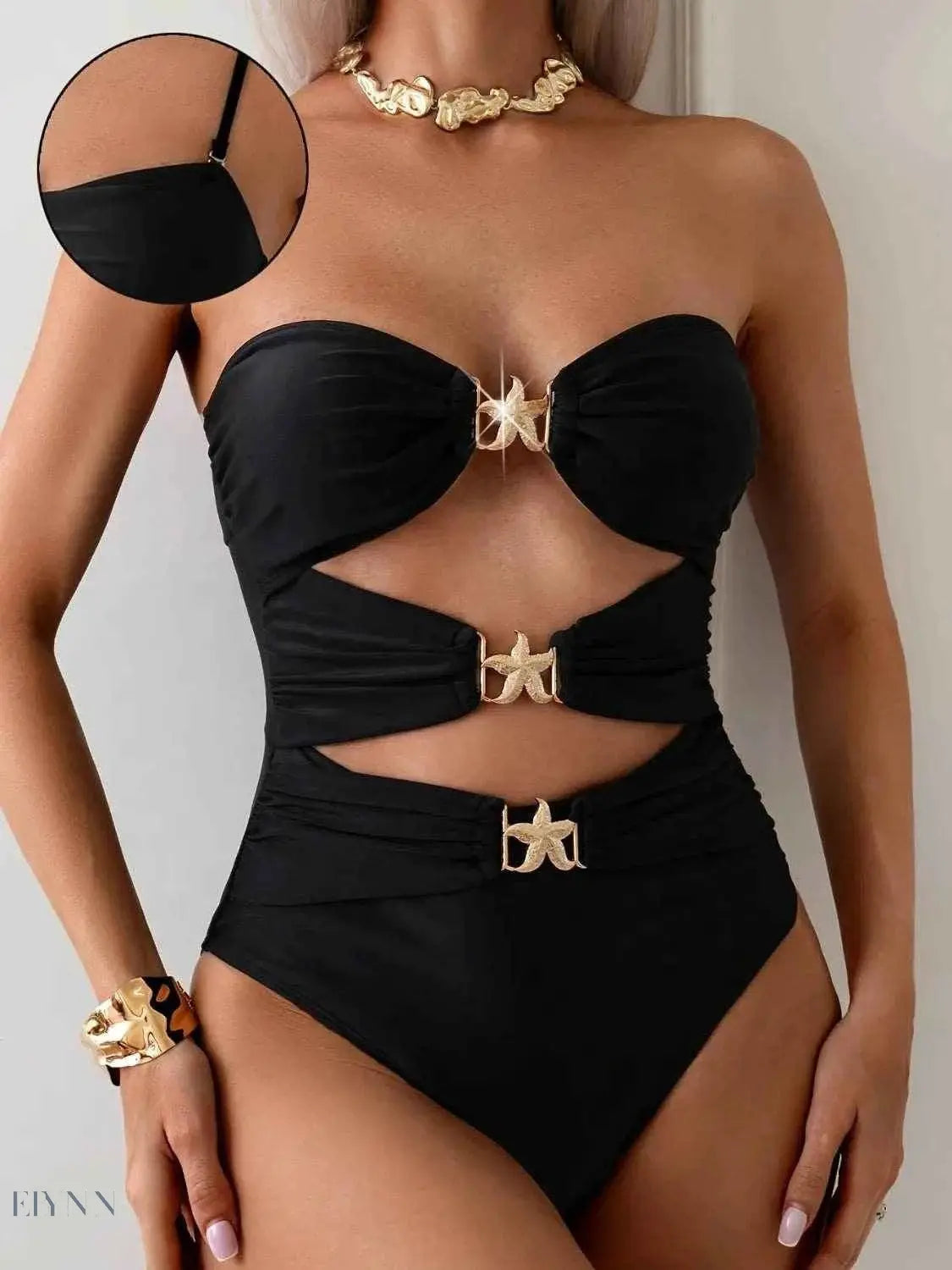 EBYNN Cutout One-Piece Swimsuit with Gold Detail - EBYNN