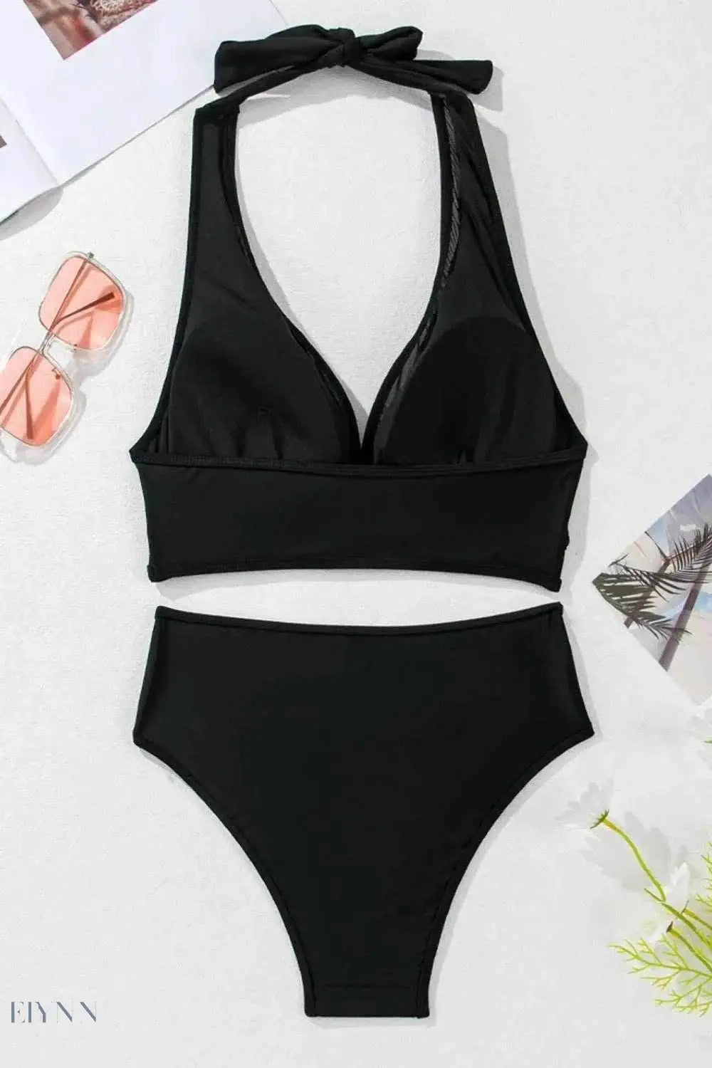 Sheer Mesh Bikini Set - Black Halter for Chic Look and Breathable Comfort - EBYNN