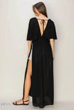 Black Tie Back Maxi Dress - Elegant & Flowing - EBYNN