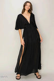 Black Tie Back Maxi Dress - Elegant & Flowing - EBYNN