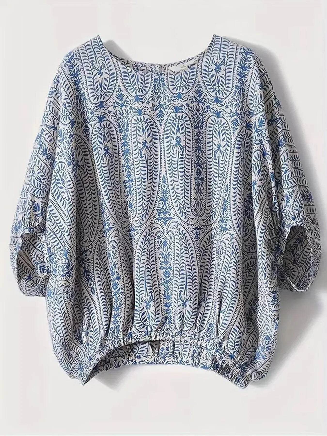 Bohemian Print Blouse with Batwing Sleeves for Effortless Style - EBYNN