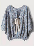 Bohemian Print Blouse with Batwing Sleeves for Effortless Style - EBYNN