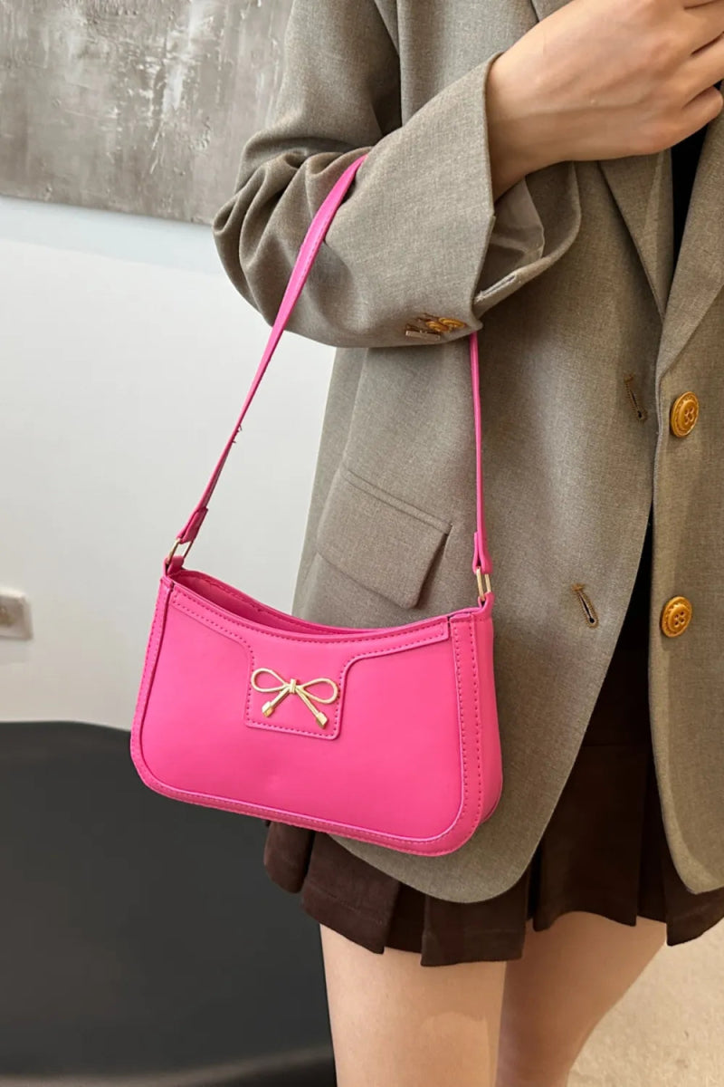 Bow Trim PU Leather Shoulder Bag - EBYNN