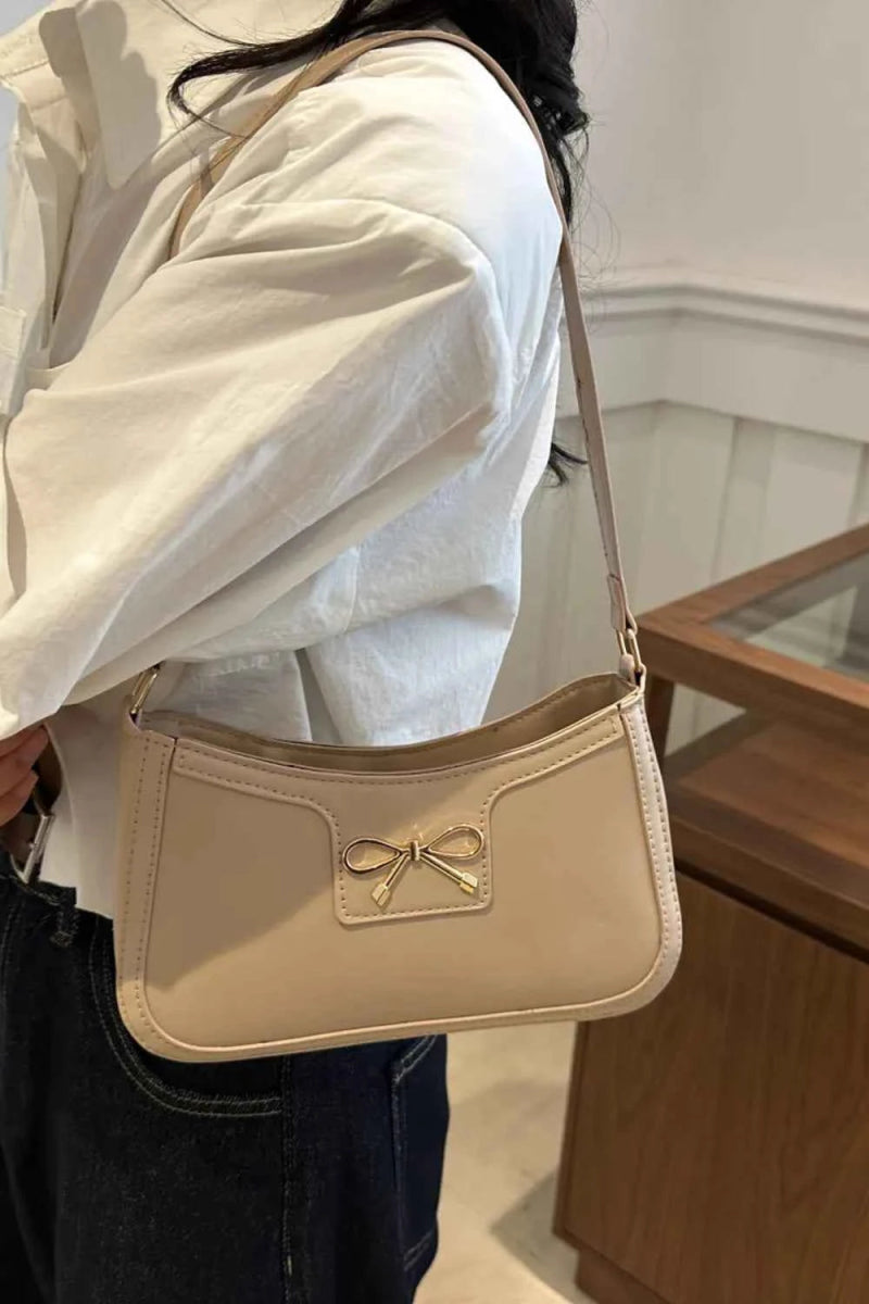 Bow Trim PU Leather Small Shoulder Bag.