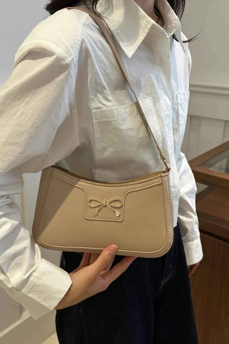 Bow Trim PU Leather Small Shoulder Bag.