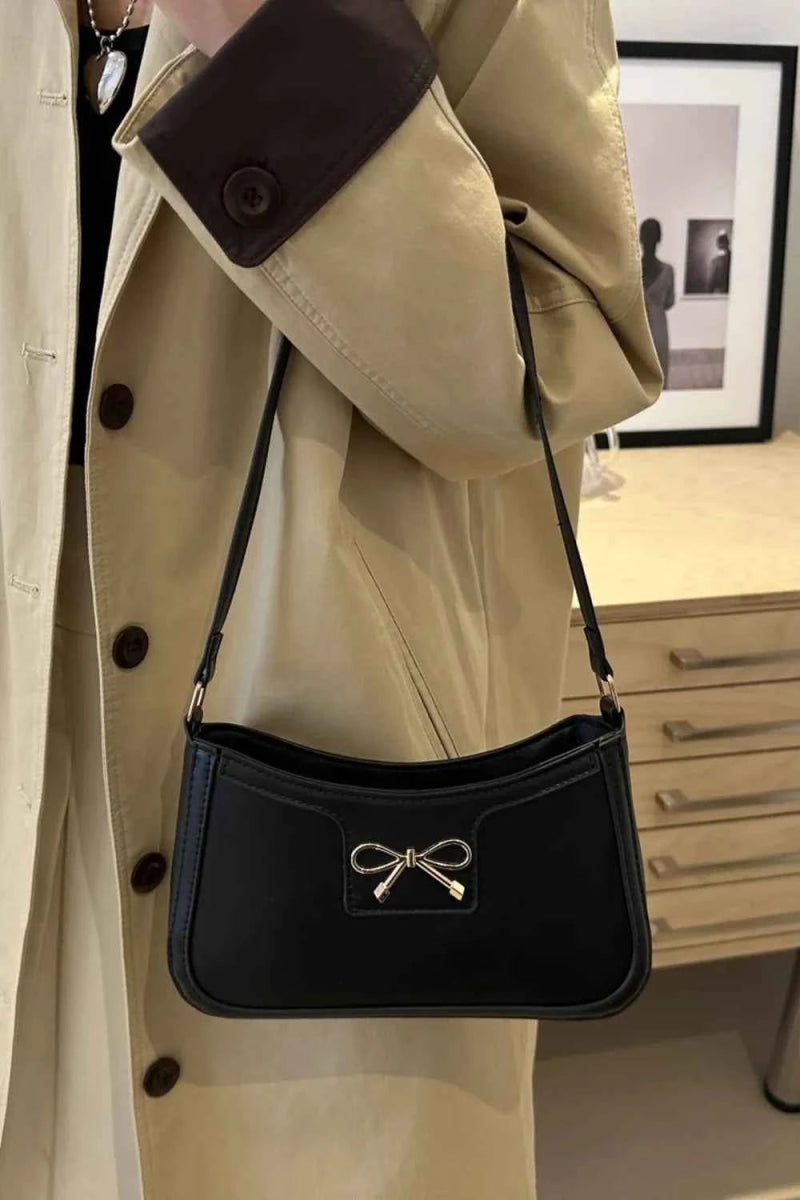 Bow Trim PU Leather Small Shoulder Bag.