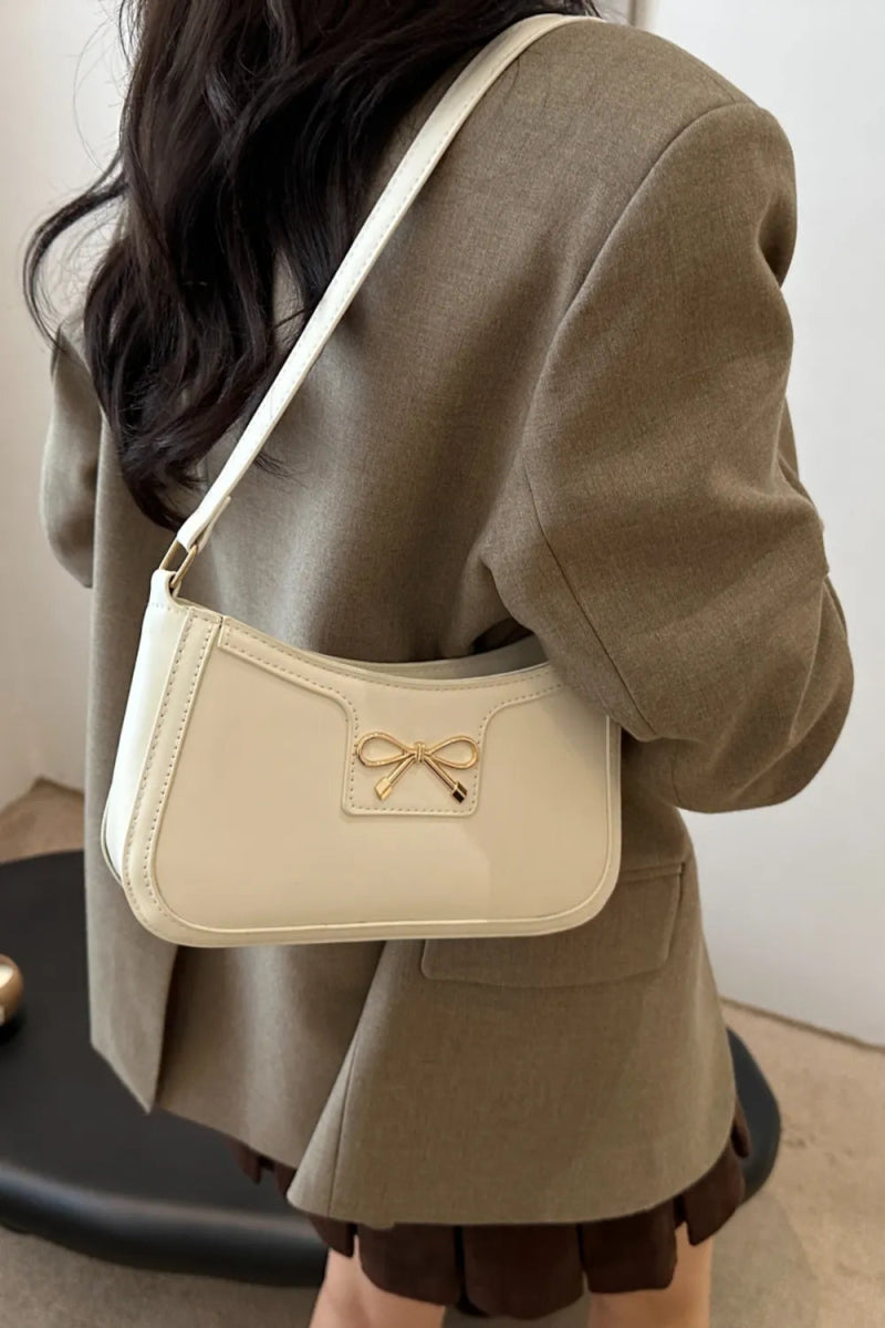 Bow Trim PU Leather Shoulder Bag - EBYNN