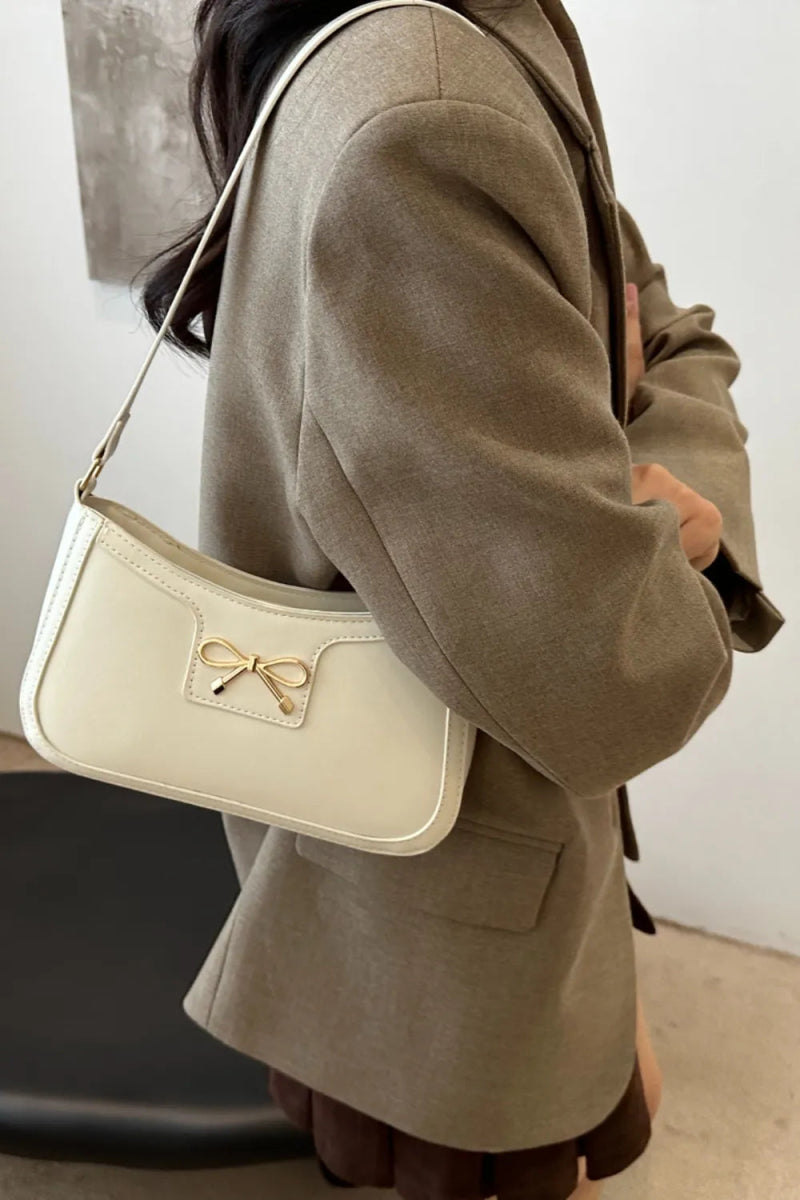 Bow Trim PU Leather Shoulder Bag - EBYNN
