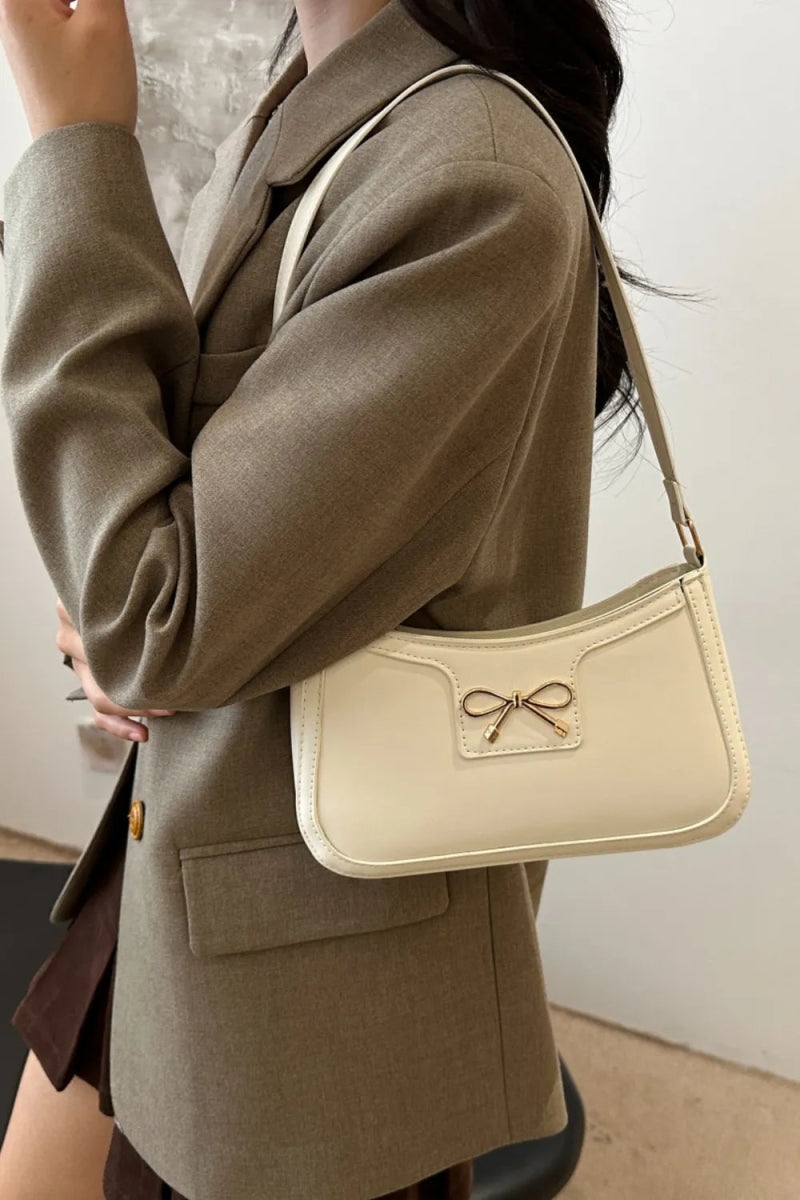 Bow Trim PU Leather Shoulder Bag - EBYNN