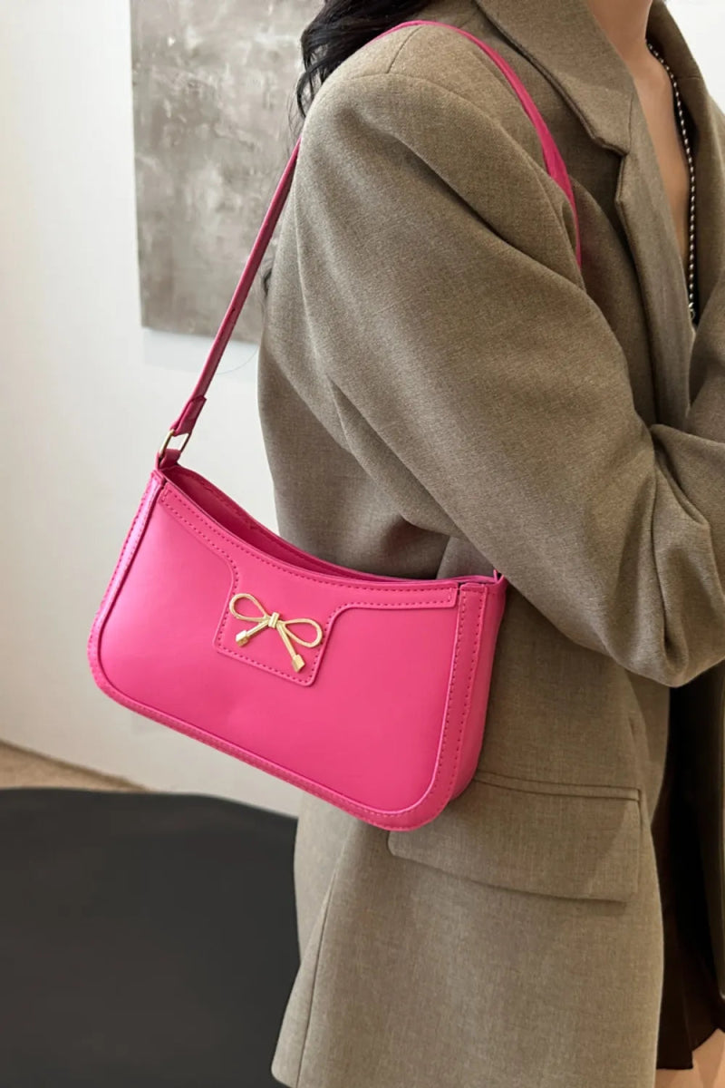 Bow Trim PU Leather Shoulder Bag - EBYNN