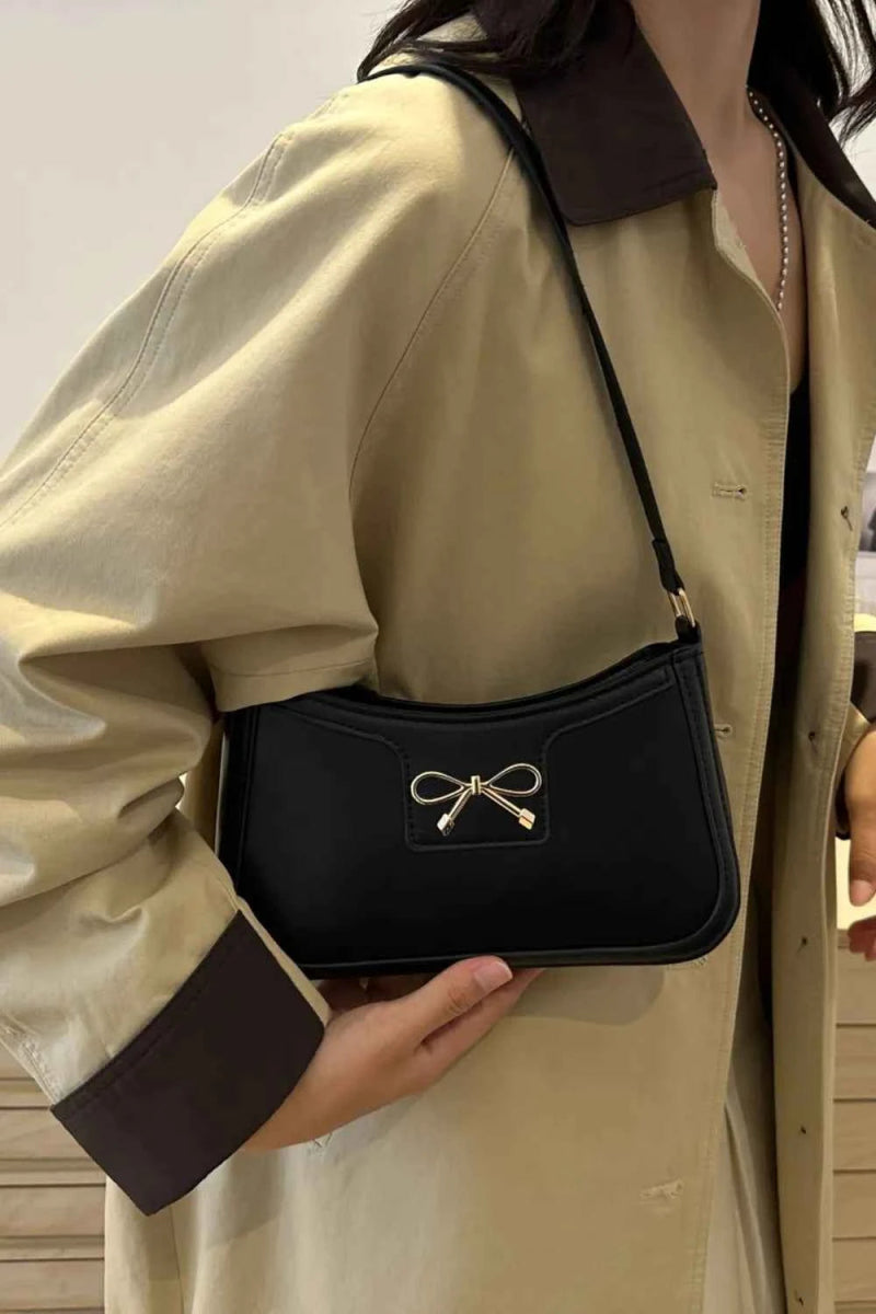 Bow Trim PU Leather Small Shoulder Bag.