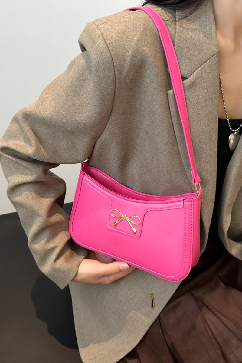 Bow Trim PU Leather Shoulder Bag - EBYNN