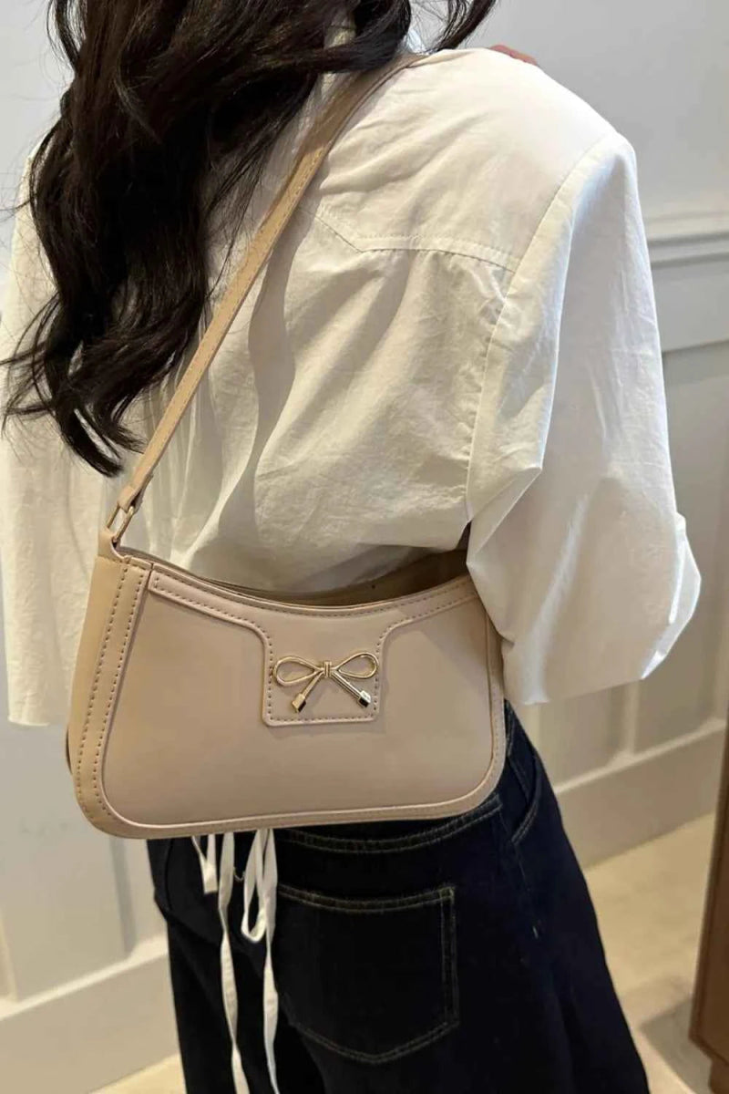 Bow Trim PU Leather Small Shoulder Bag.
