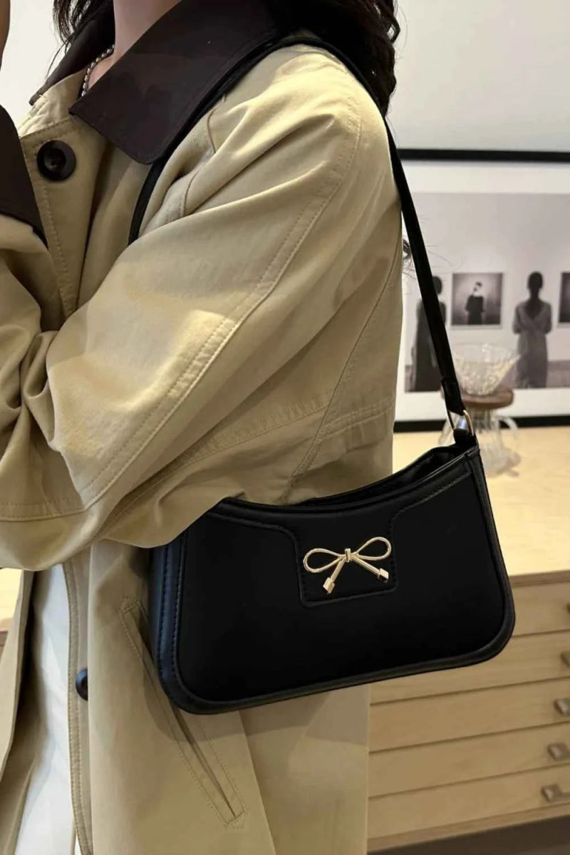 Bow Trim PU Leather Small Shoulder Bag.