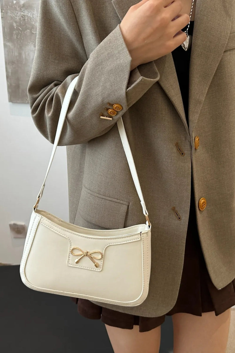 Bow Trim PU Leather Shoulder Bag - EBYNN