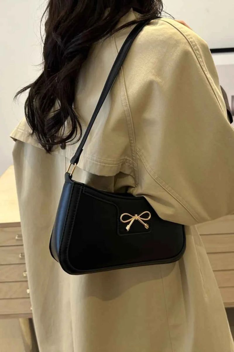 Bow Trim PU Leather Small Shoulder Bag.