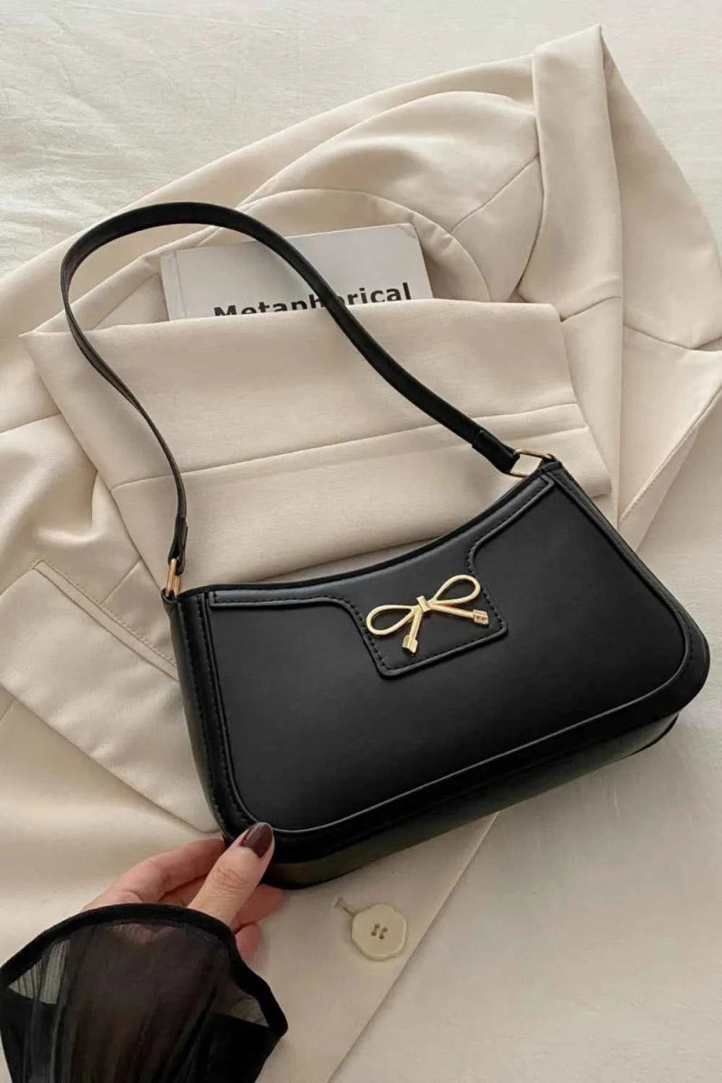 Bow Trim PU Leather Small Shoulder Bag.