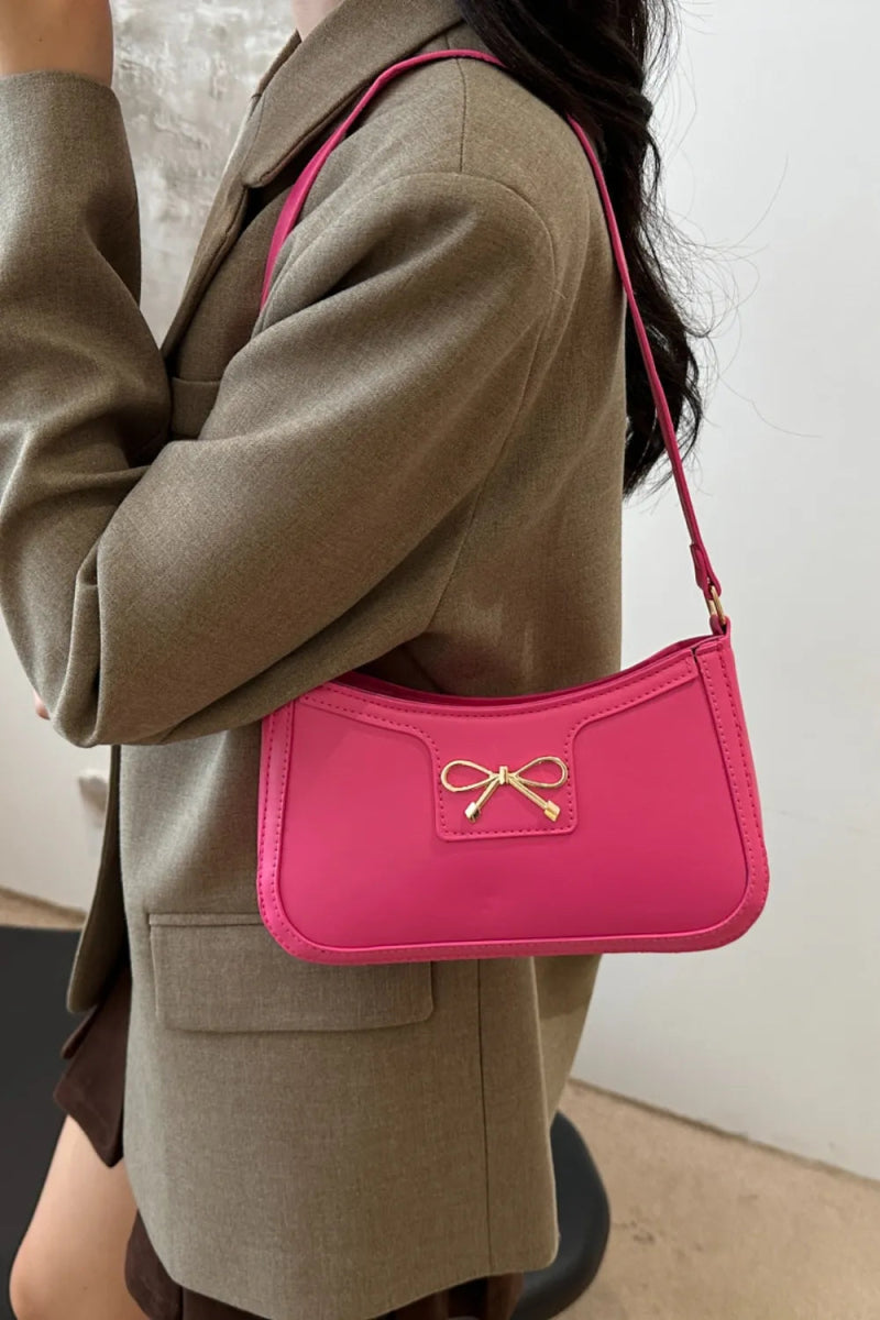 Bow Trim PU Leather Shoulder Bag - EBYNN