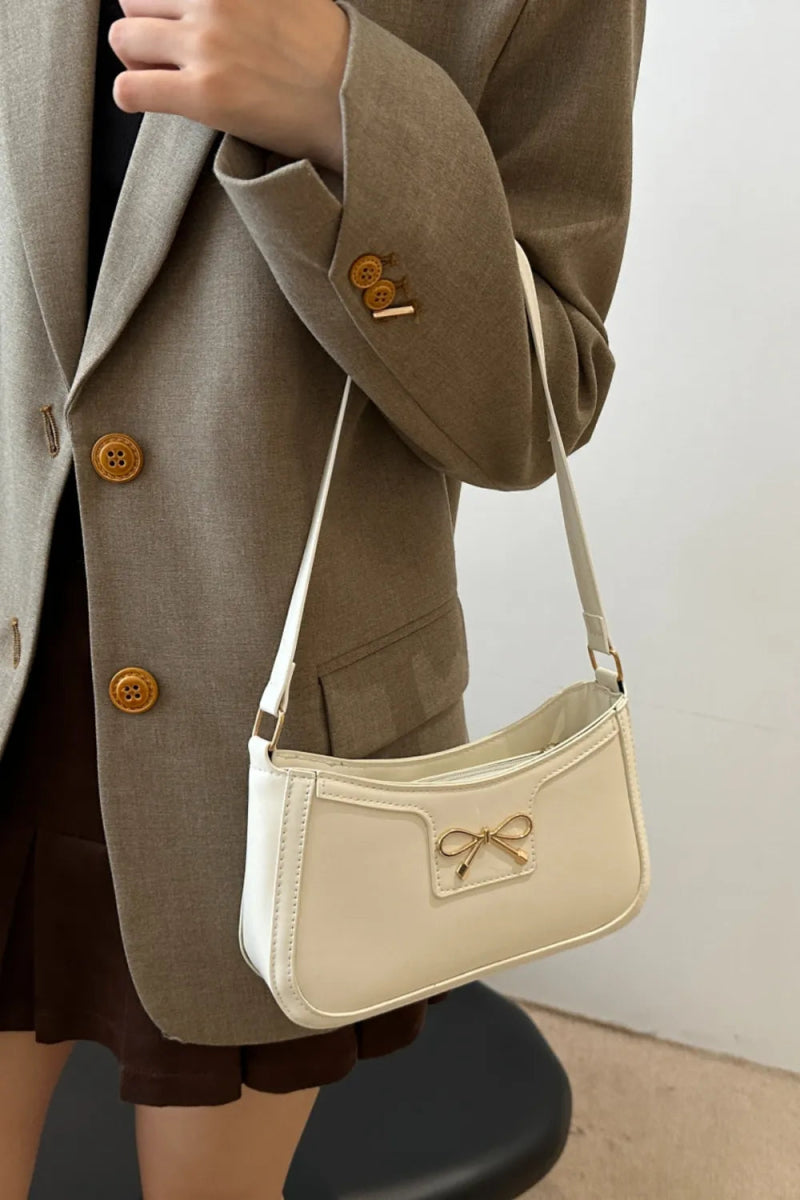 Bow Trim PU Leather Shoulder Bag - EBYNN