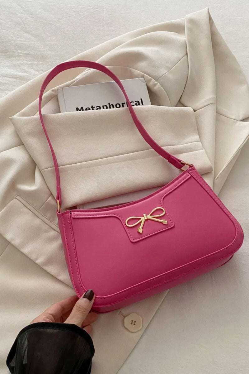 Bow Trim PU Leather Shoulder Bag - EBYNN