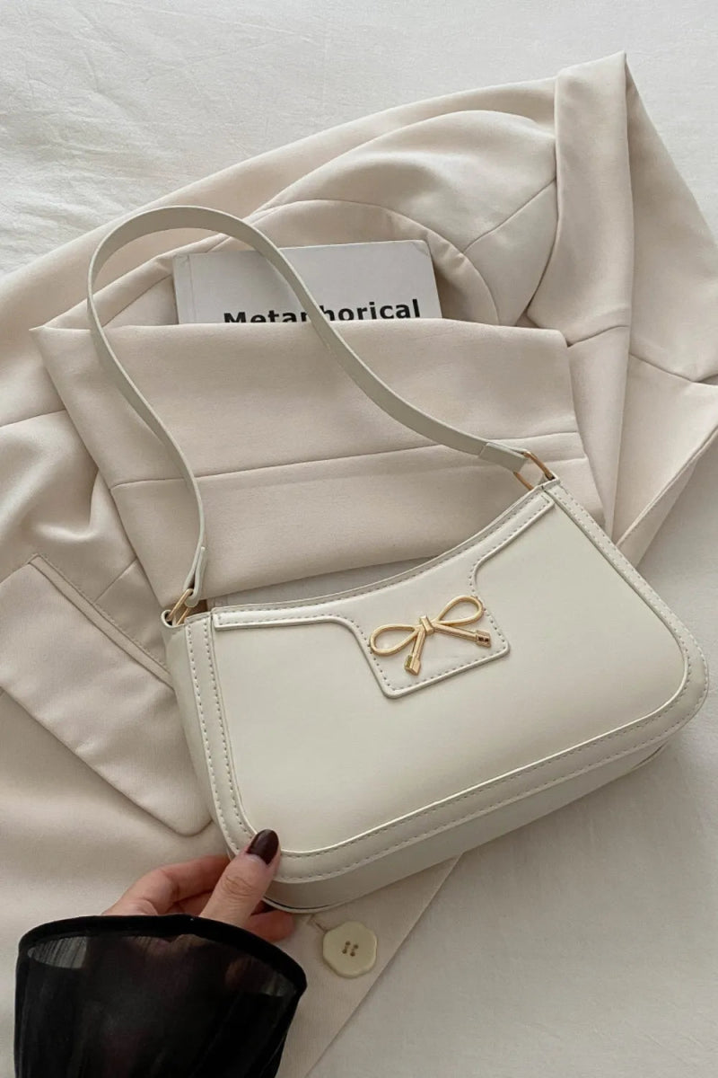 Bow Trim PU Leather Shoulder Bag - EBYNN