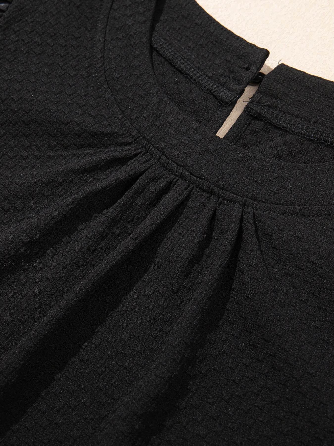 Bubble Sleeve Blouse - Patchwork Textured Fashion Top - EBYNN