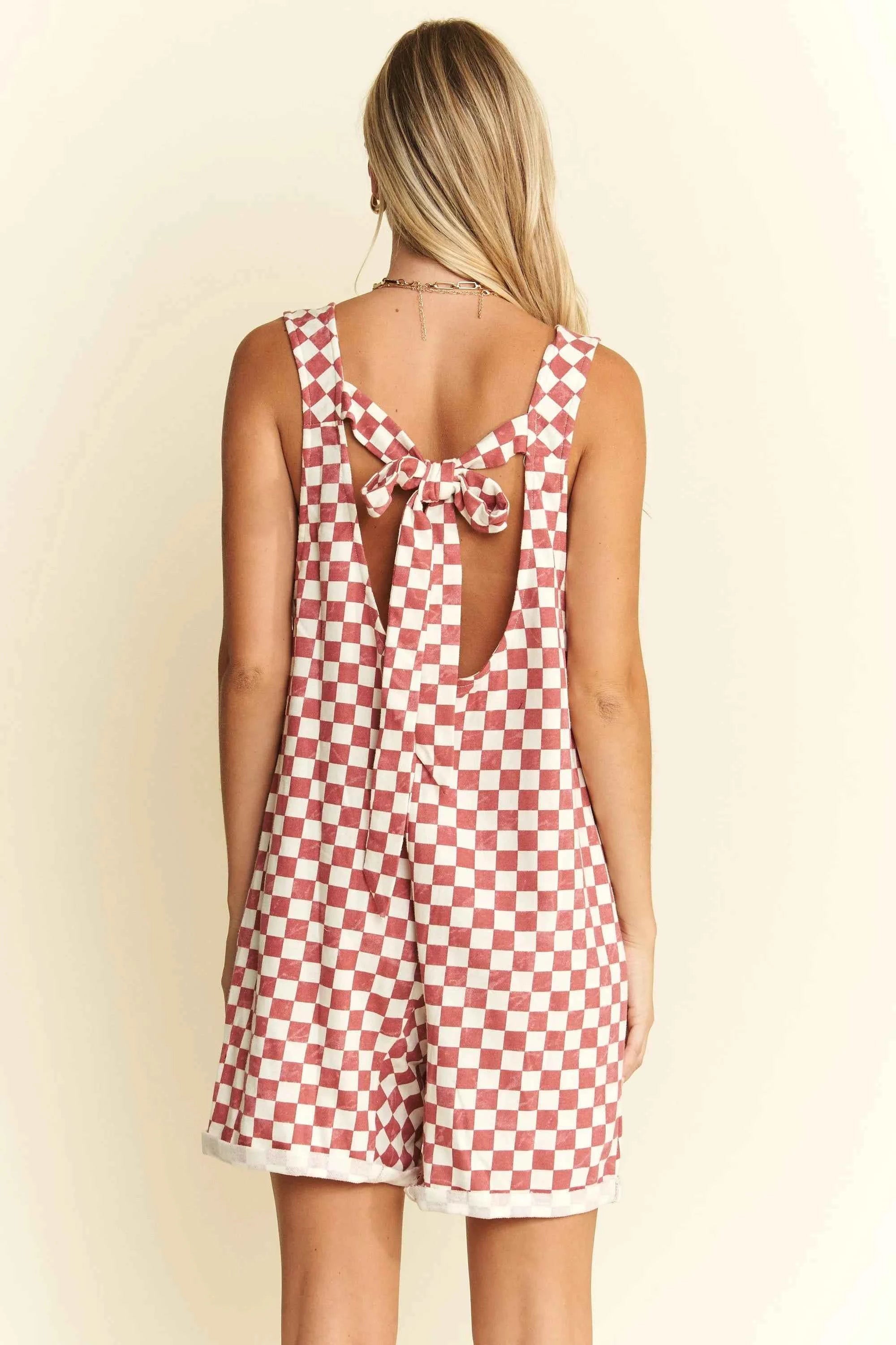 Jade By Jane Plus Size Back Tie Sleeveless Plaid Romper.