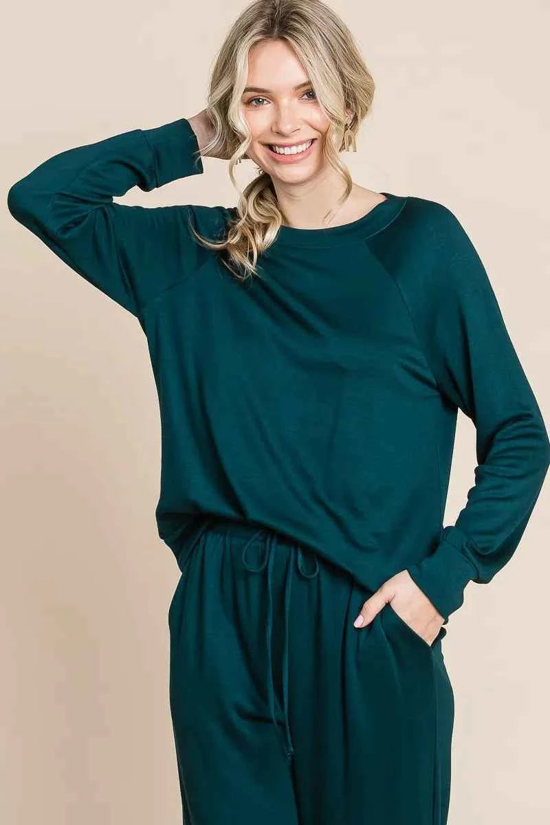Super Lady Lounge Set: Round Neck Top & Drawstring Pants.