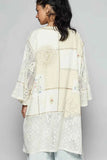 Double Gauze and Lace Mix Cardigan with Embroidered Detail.