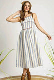 Umgee Striped Cami Dress with Colorful Embroidered Trim - EBYNN