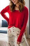 Round Neck Long Sleeve Top and Printed Pants Lounge Set.