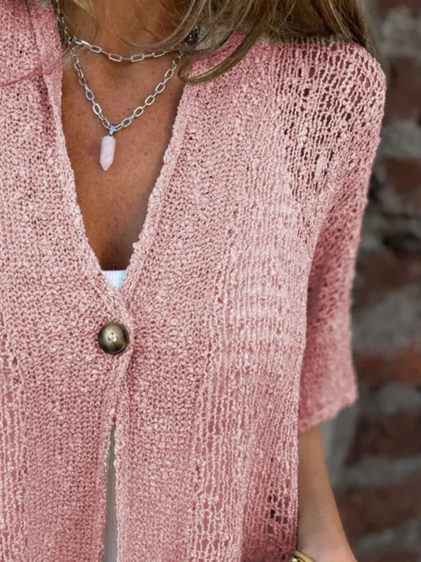 Plus Size One Button Openwork Cardigan.
